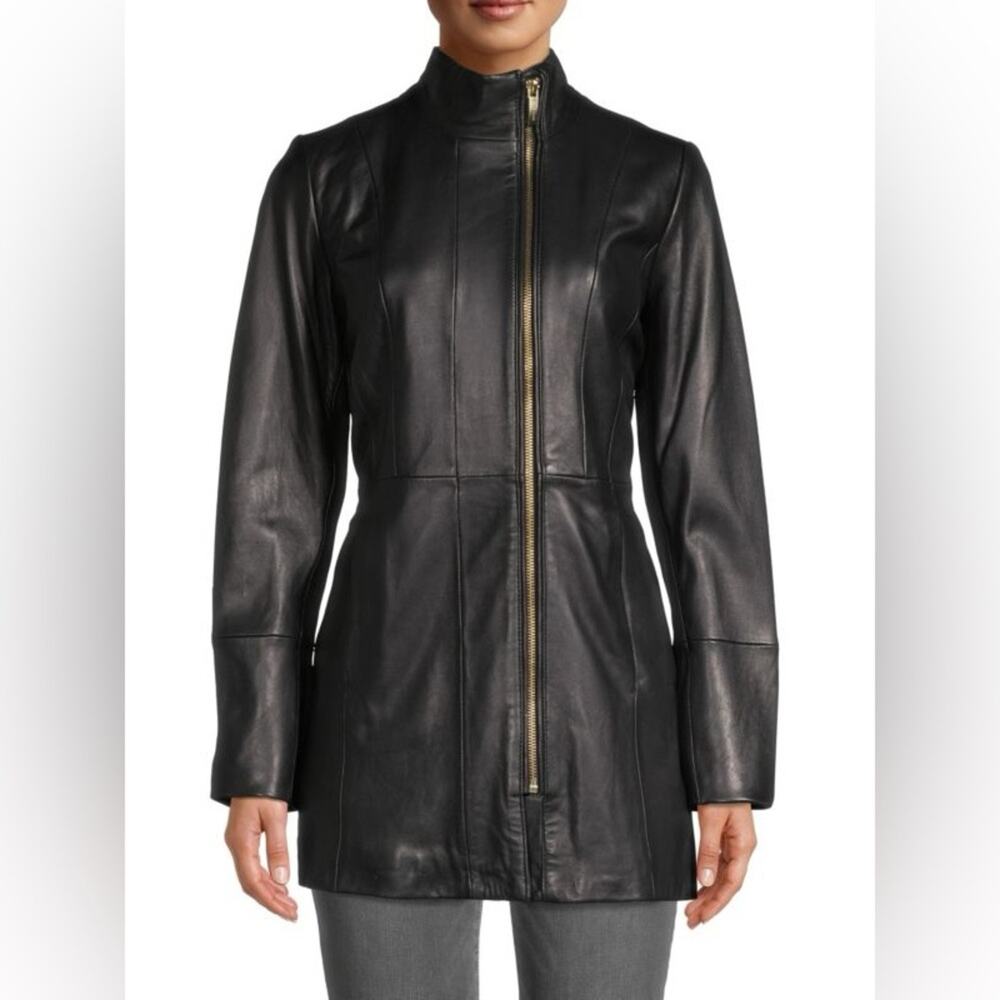 Cole Haan Leather Car Coat Size Large
